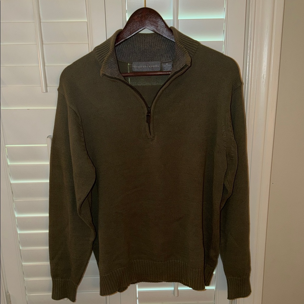 Oscar de la Renta Men's Dark Green Zip-Up Sweater Vintage